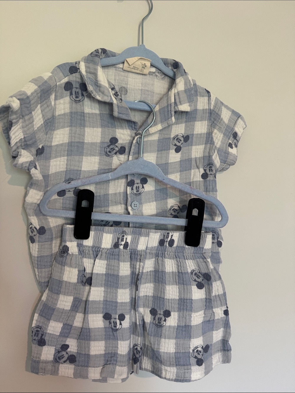 Disney Mickey Gingham Kids Short Sleeve Shirt & Shorts Set - Blue Plaid 2T